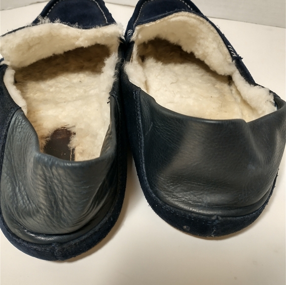 G.Brown Men\'s Leather And Suede Slippers, Blue, Men\'s Size 9, Shearling‎ Lined